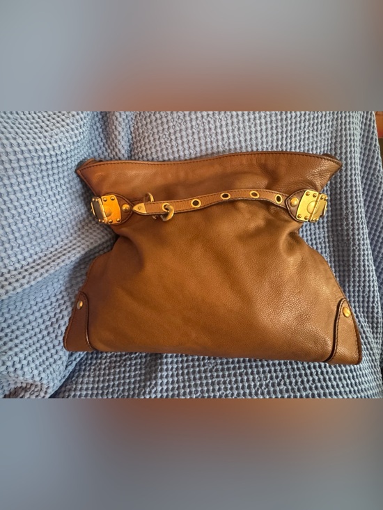 Miu Miu Handbags - Miu Miu Tan Leather Shoulder Bag with Gold Plaque